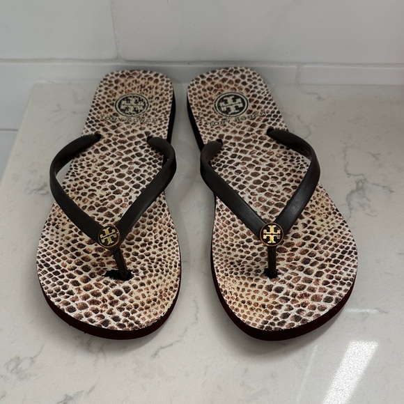 Tory Burch Shoes - Tory Burch Snakeskin Pattern Sandals with Black Straps